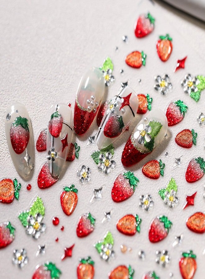 TailaiMei Embossed Strawberry Nail Stickers, 5d Fruit Self-Adhesive Nail Art Decals for DIY Nail Decorations (520) - Image 2